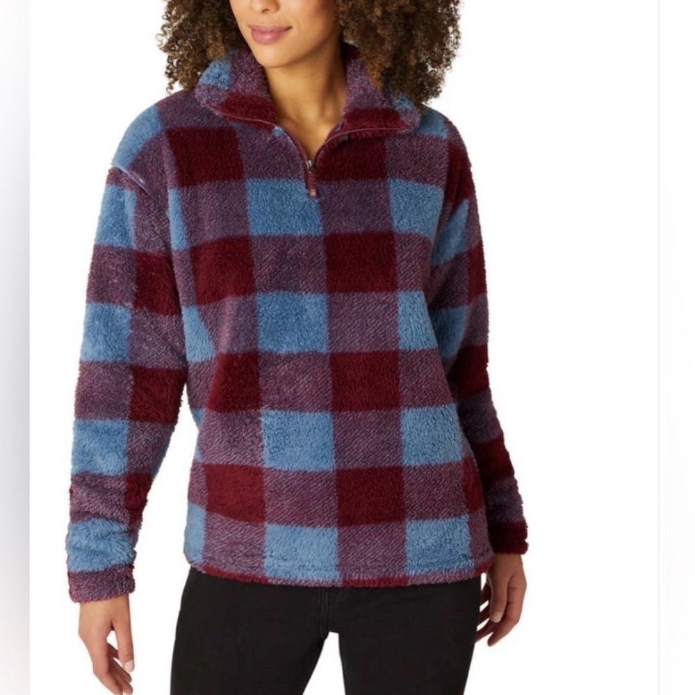 Eddie Bauer Women’s Ultra Plush Fleece Quarter Zip Sweatshirt Pullover checkered